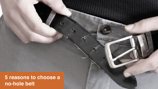 5 reasons to choose a no-hole belt. Person with a frayed traditional belt.