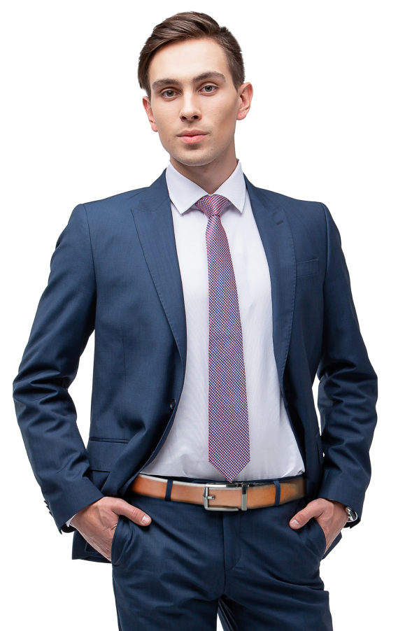 Businessman in a blue suit with a brown leather SureFit Belt.